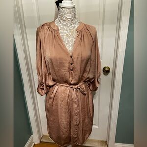 Banana Republic blush color dress size small
Silk feel side pockets button dress
